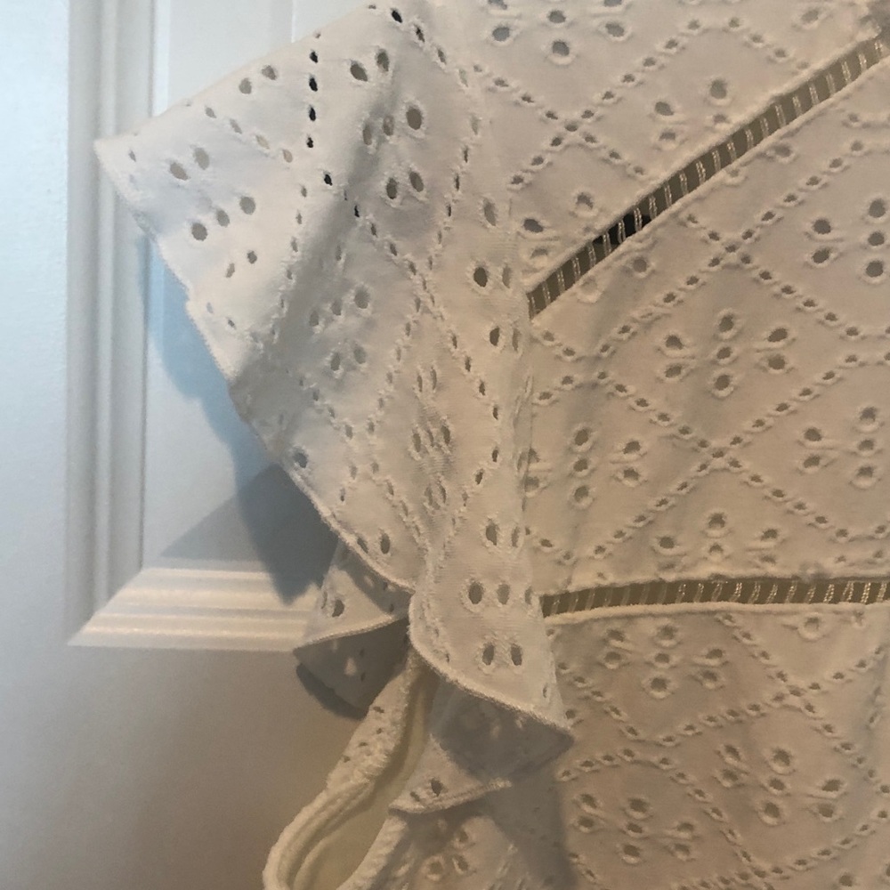 Adrianna Papell White Eyelet Blouse with Ruffle Sleeves - Picture 2 of 4